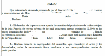 Sentencia extincion de condominio garon abogados