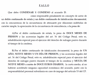 Extracto de sentencia delito leve falsedad documental obtenida por garon abogados en 2025