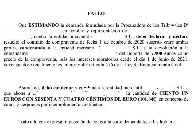 sentencia vicios ocultos coche 2024 garon abogados